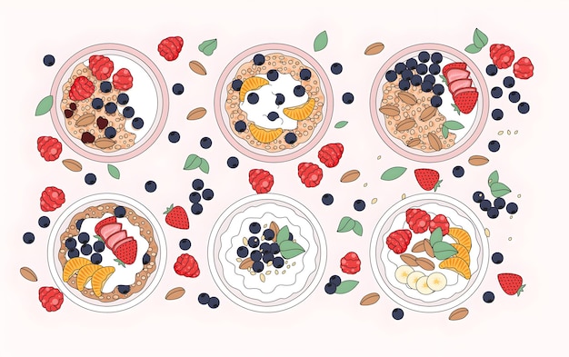 Köstliche und gesunde Hafermehlschüssel mit frischen Früchten und Beeren