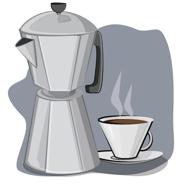 Vektor köstlicher gebrühter kaffee in einer schicken kaffeekanne