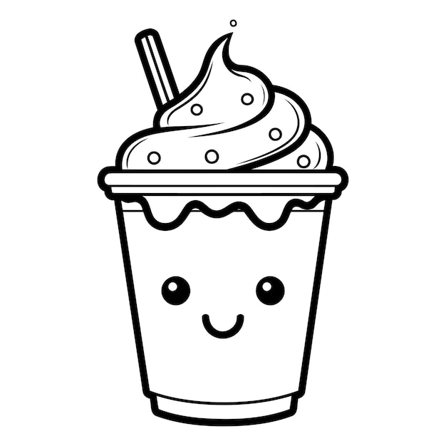 Köstlicher milkshake in plastikbecher kawaii charakter-vektor-illustrationsdesign