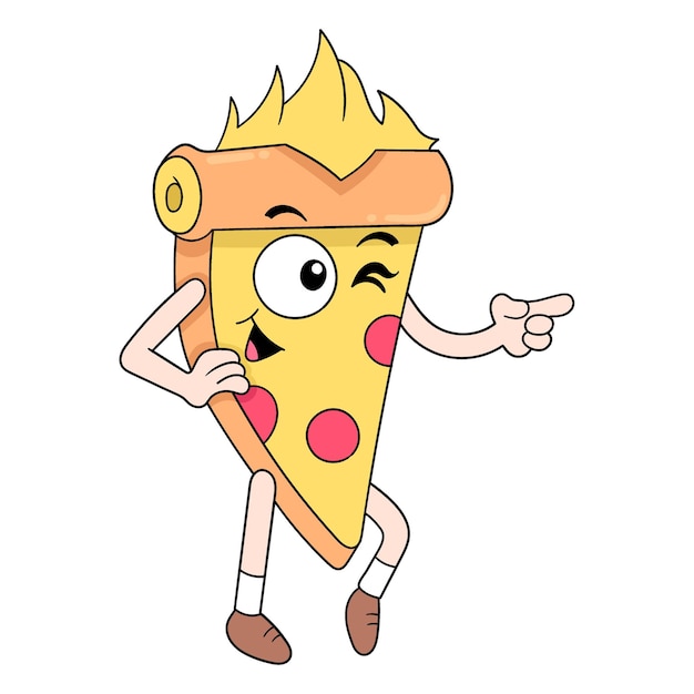 Köstliches cooles pizzastück-doodle-symbolbild kawaii