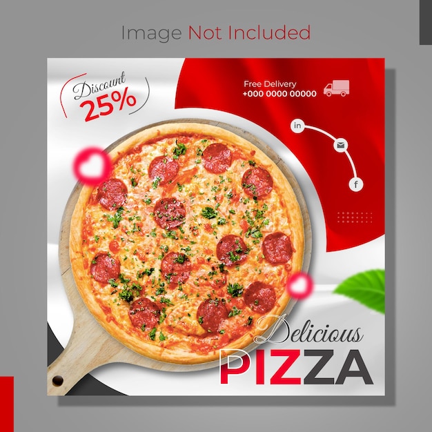 Köstliches essensmenü social media post design oder leckere pizza instagram web banner vorlage