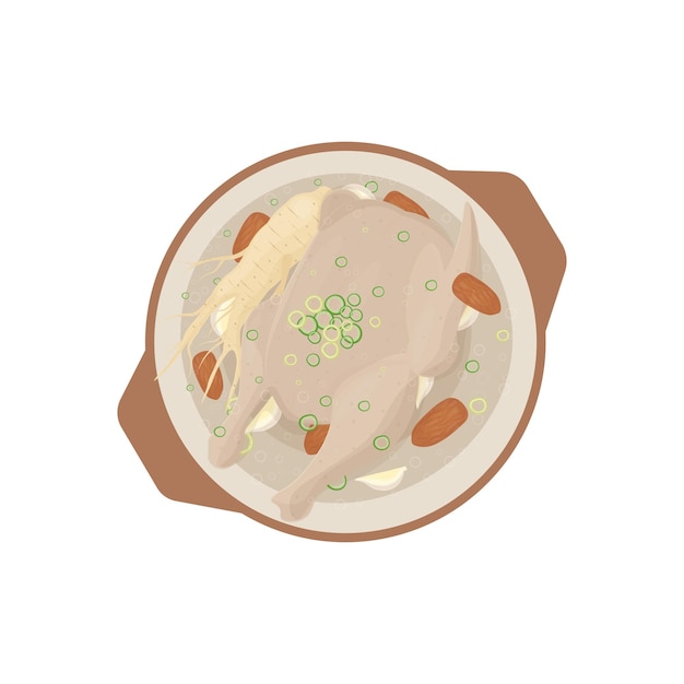 Vektor köstliches samgyetang-koreanisches ginseng-hühnersuppe-vektor-illustrationslogo