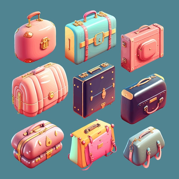 Koffer Reisegepäck Gepäck und Taschen auf Hintergrund isoliert Cartoon-Vektor-Illustration