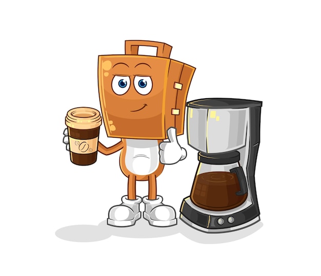 Kofferkopf, der kaffeeillustrations-charaktervektor trinkt