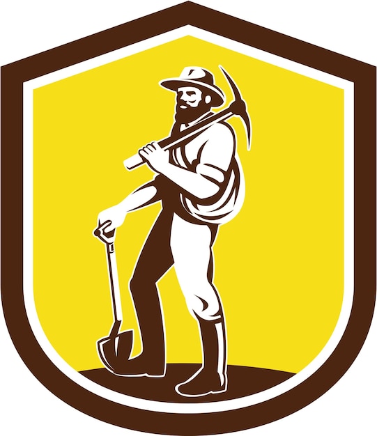 Kohlebergmann trägt Spitzhacke Schulter Retro