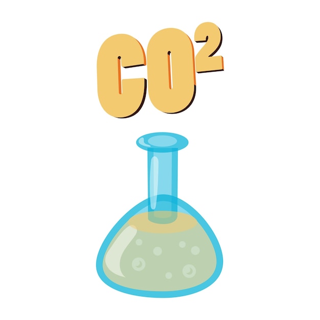 Vektor kohlendioxid im testkolben co2-symbol im cartoon-stil auf weißem hintergrund