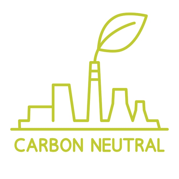 Vektor kohlenstoffneutral. symbol für co2-recycling. öko-fabriksymbol. netto-co2-fußabdruck von null. keine luftverschmutzung. bearbeitbarer strich. vektor