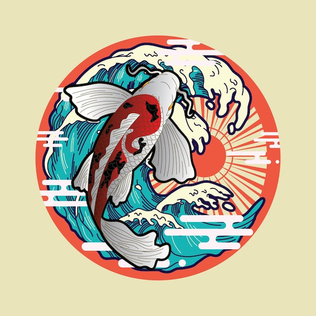 Koi-Fisch-Illustration mit Hintergrund im japanischen Stil