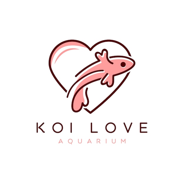 Vektor koi-fisch-logo-design herzform-konzept kreative linienkunst minimaldesign für aquarium- und fischerei