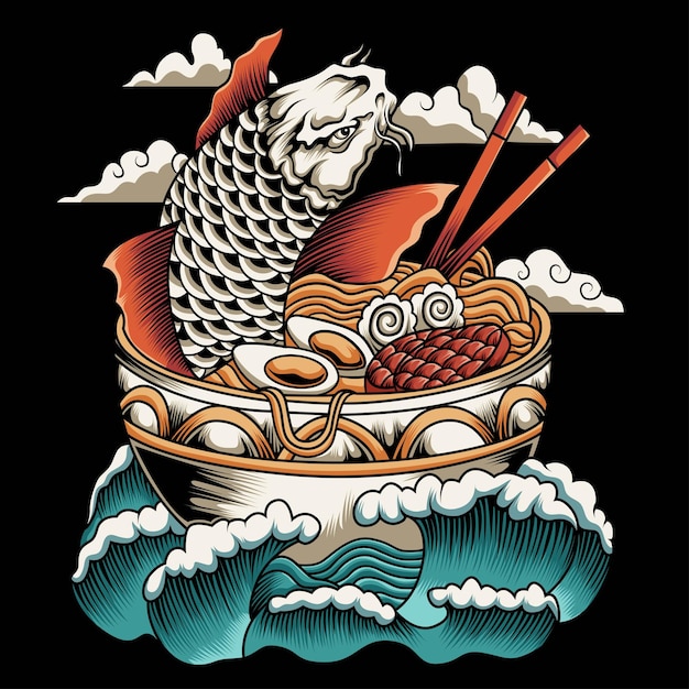 Koi-Fisch-Ramen-Vektorillustration