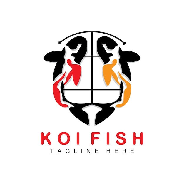 Koi fish logo design chinesisches glück und triumph zierfische vektor firmenmarke goldfisch-symbol