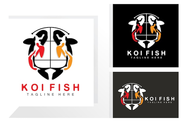 Koi fish logo design chinesisches glück und triumph zierfische vektor firmenmarke goldfisch-symbol