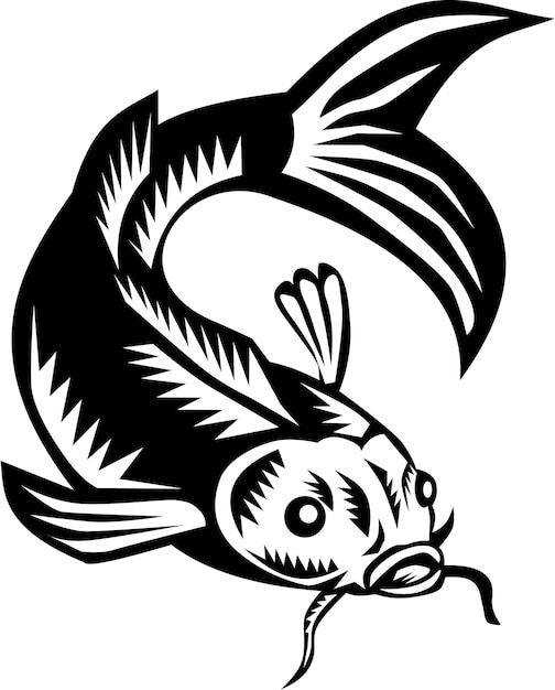 Vektor koi nishikigoi karpfenfisch holzschnitt
