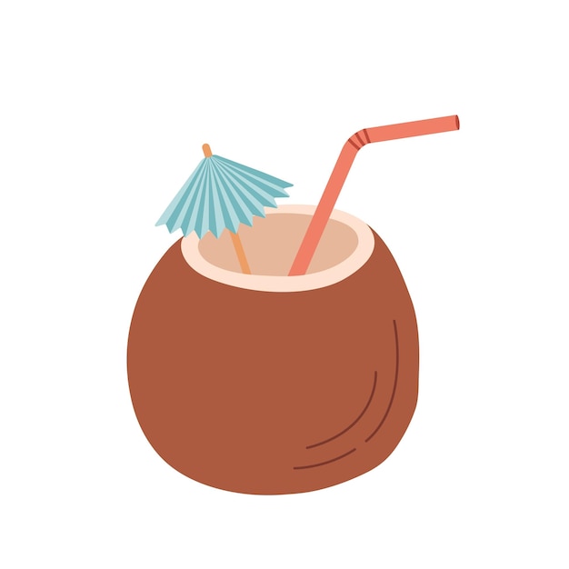 Kokosnuss-cocktail mit stroh-vektor-illustration tropisches getränk