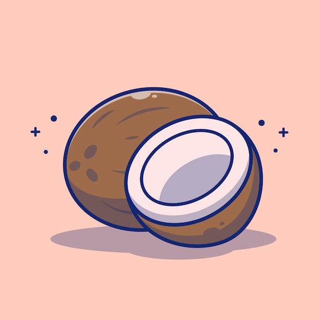 Kokosnuss-Frucht-Illustration. Kokosnuss und Kokosnussscheiben.