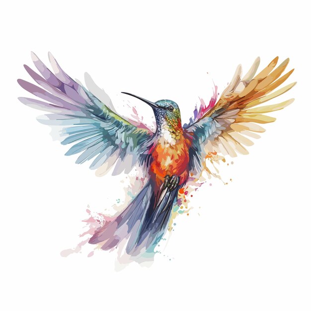 Kolibri-vogel-aquarell-illustration clipart isoliert auf weißem hintergrund