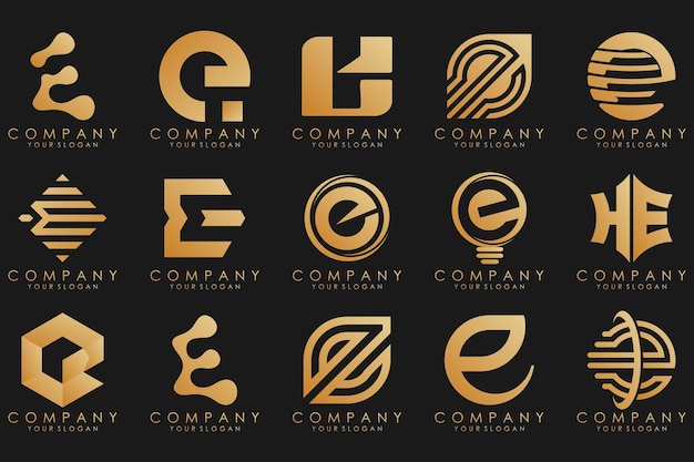 Kollektion logos goldener luxus mit buchstaben e geometrische abstrakte logos