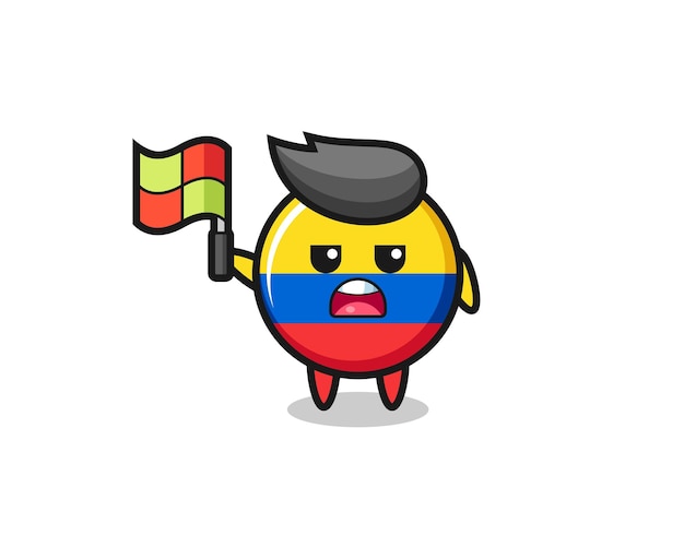 Kolumbien-flaggenabzeichen als linienrichter, der die flagge aufstellt
