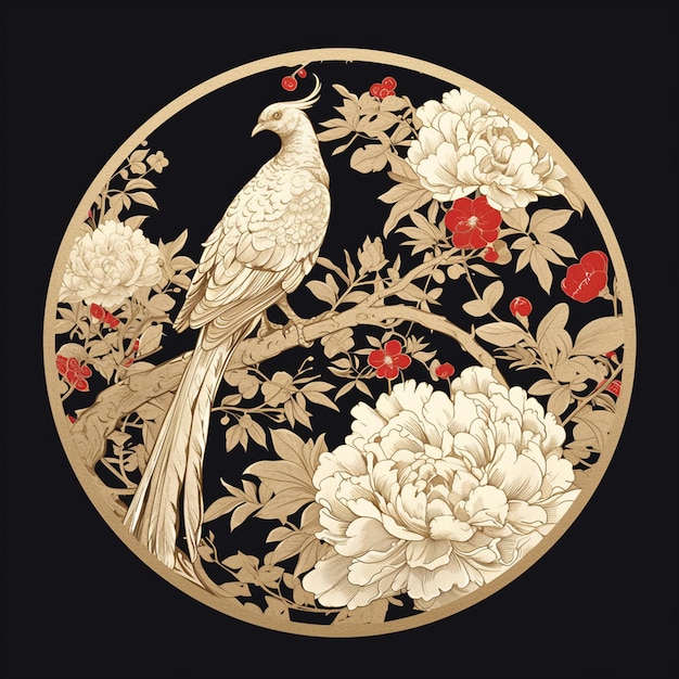Vektor kombinationen von chinesischer pioene und vogel