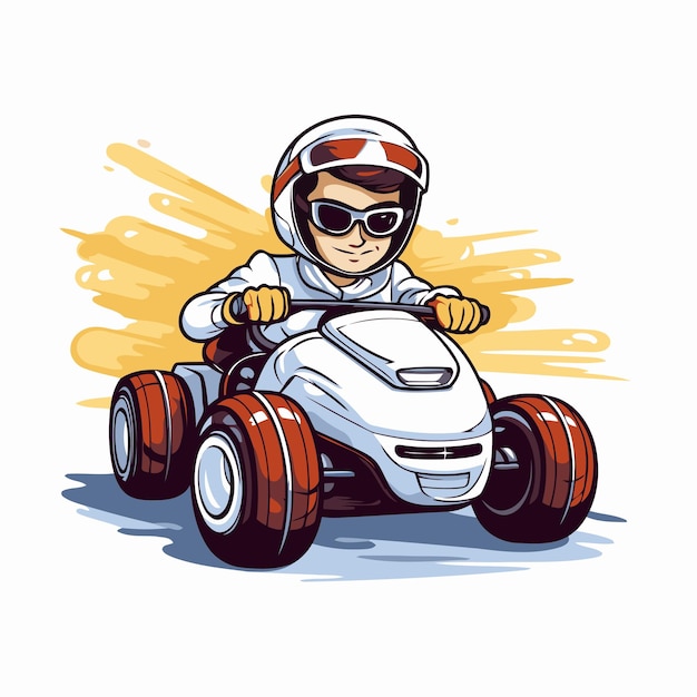 Vektor komischer kart-junge fährt ein rennwagen vektor-illustration