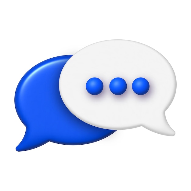 Kommunikation Chat 3D-Symbol Weiße und blaue Sprechblasen Vektor-Illustration