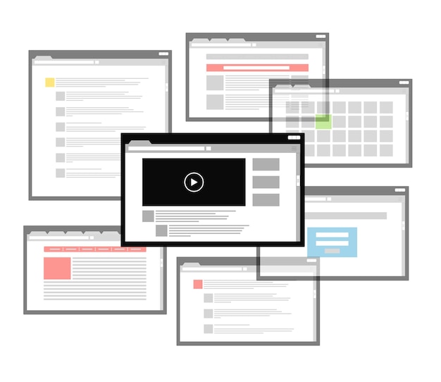 Vektor kommunikationsschema für verschiedene browserfenster