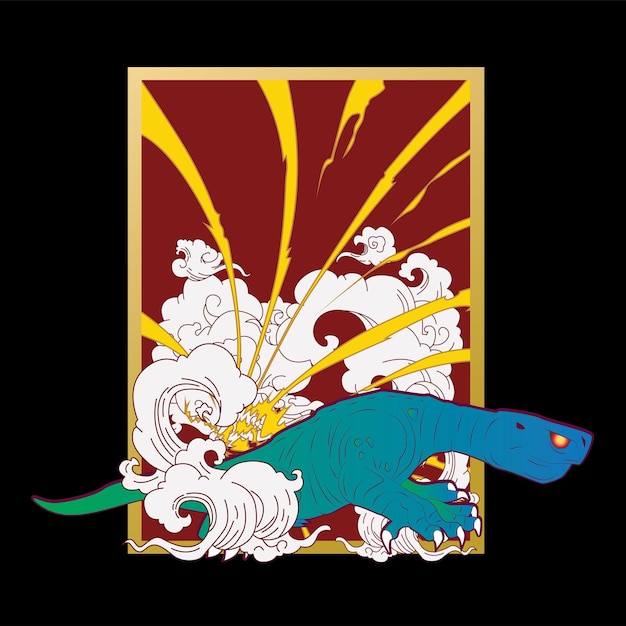 Vektor komodo-illustration im japanischen stil für das logo des kaijune-event-notizbuchs