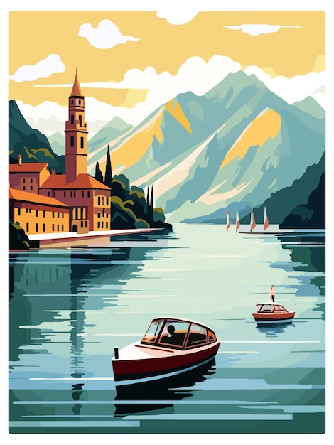 Komosee italien dekoration vintage reiseplakat souvenir postkarte porträt malerei illustration