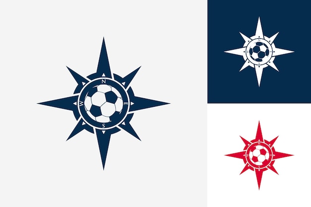 Kompass fußball logo template design vektor, emblem, designkonzept, kreatives symbol, icon