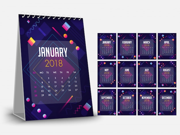 Komplettset von 12 monaten, 2018 kalender.