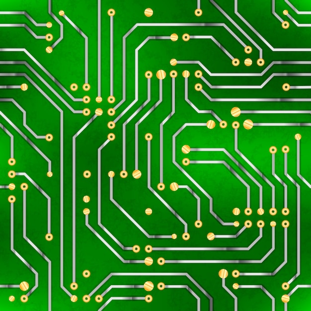 Komplizierter computer-mikrochip, nahtloses muster auf grün