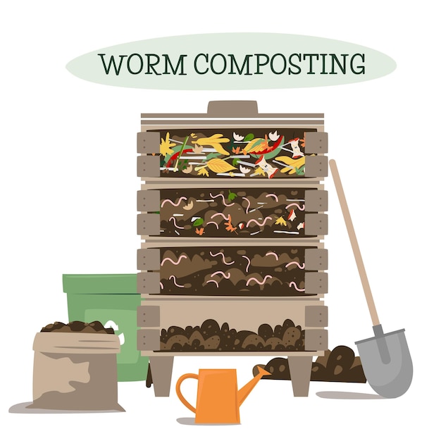 Vektor komponenten des wurmkomposters schematischer aufbau des wurmkomposters wurmkompostierung