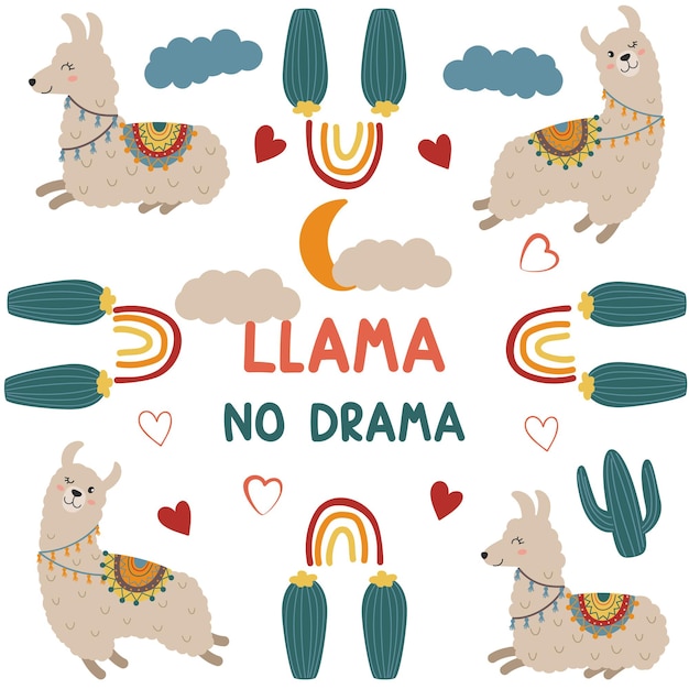Komposition mit lama und kakteen