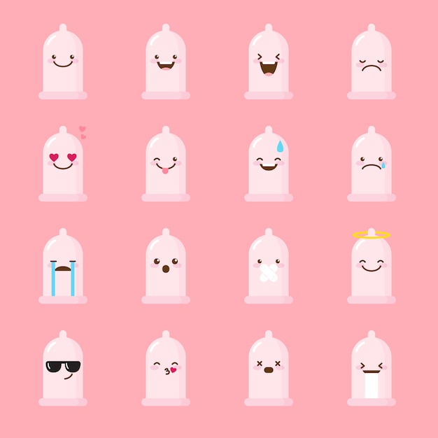 Vektor kondom emoji-icon-set