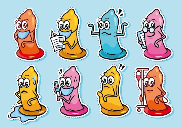 Vektor kondom niedliche charaktere cartoon sammlung