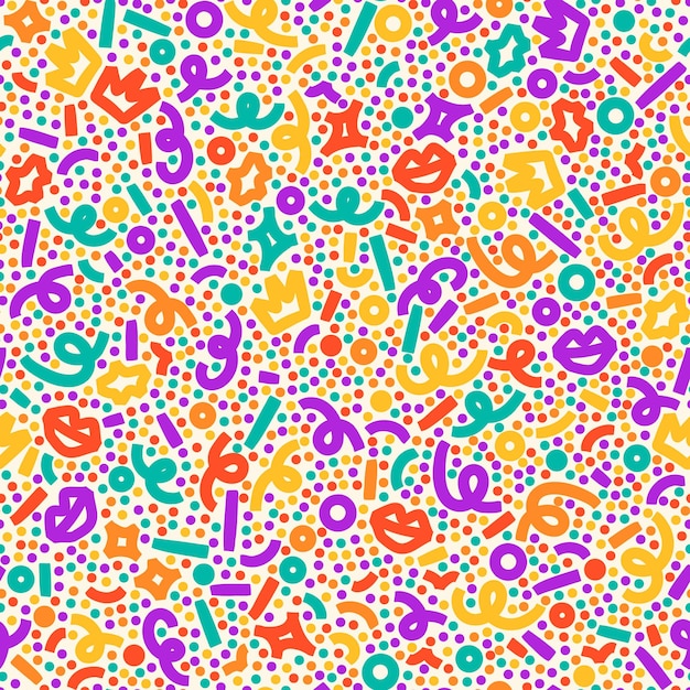 Vektor konfetti nahtloses muster geometrischer hintergrund mit verschiedenen geometrischen formen memphis nahtlos