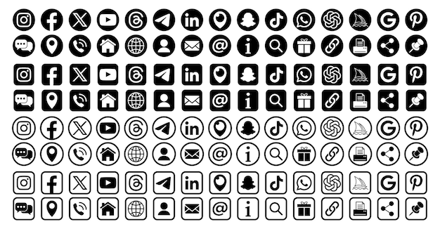 Vektor kontakt-icon und social-media-icon-satz