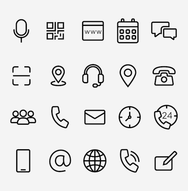 Kontakt-Symbol-Satz Umriss-Linie-Kunststil