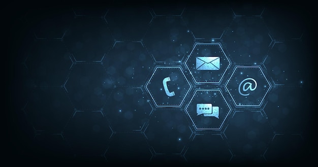 Kontaktieren Sie uns oder die Kundensupport-Hotline Connect Concept Call Center Service Provider Beratung für Kundenhilfe und Support-Services sind digital auf dunkelblauem Hintergrund