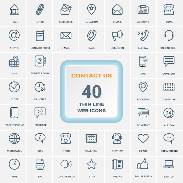 Kontaktieren sie uns set von thin line web icons isoliert auf einem hintergrund-icon-set