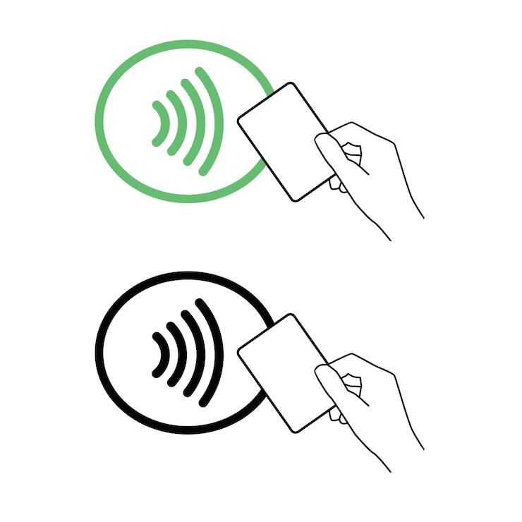 Vektor kontaktloses nfc-wireless-pay-zeichen-logo kreditkarte nfc-zahlungsvektorkonzept