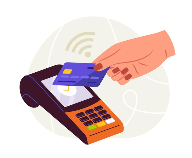 Kontaktloses Zahlungskonzept Kreditkarte mit ATM-Terminal digitale Überweisungen und Transaktionen Client