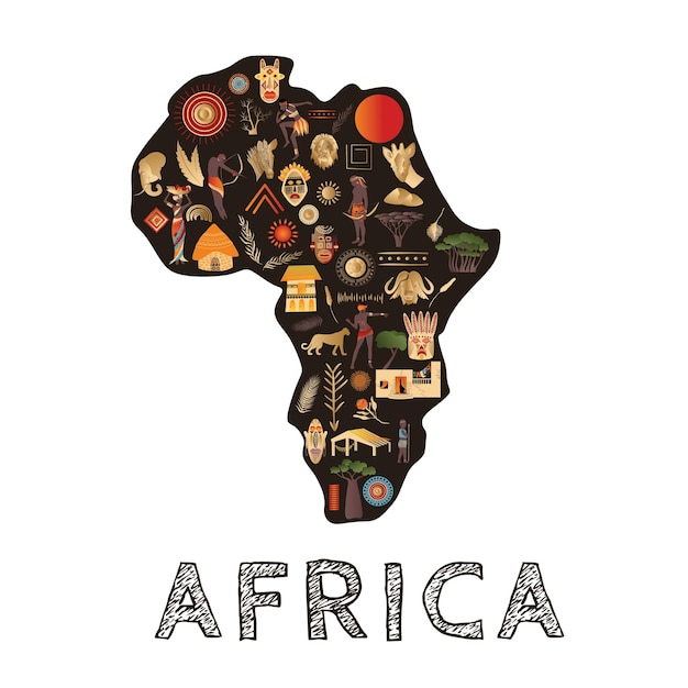 Kontinent afrika mit mustern vektorillustration elemente für designvektorillustration afrikanisches kulturkonzept logo quadratisch