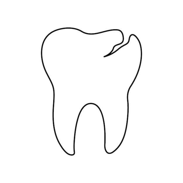 Vektor kontinuierliche ein-linien-zeichnung der zahn-umriss-vektorzeichnung und des zahn-linien-ikonendesigns