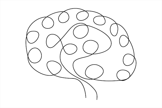 Kontinuierliche Ein-Linien-Zeichnung des menschlichen Gehirns, handgezeichnet im Minimalismus-Stil