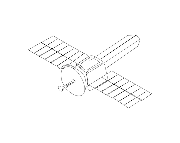 Vektor kontinuierliche ein-linien-zeichnung des outer space satellite