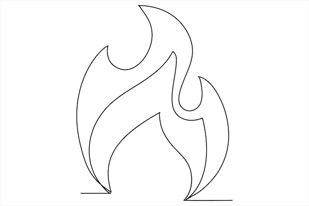 Kontinuierliche ein-linien-zeichnung von feuer in der mitte eines weißen hintergrunds linie lagerfeuer kunst vektor