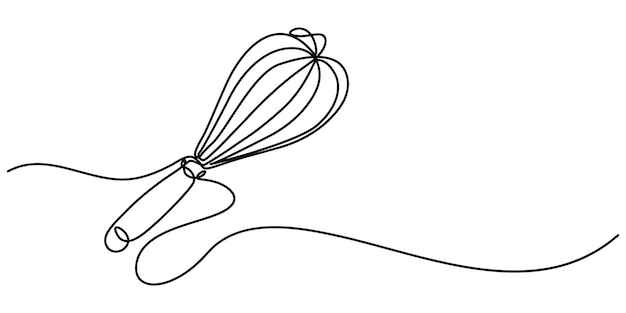 Kontinuierliche Ein-Linien-Zeichnung Whisk Stock-Vektor-Illustration Whisk Küchen-Ikon In Line Style pro