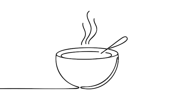 Kontinuierliche eine einzelne Linie einer Suppe mit Löffel Lebensmittelkonzept in Silhouette auf weißem Hintergrund Linear stilisiert