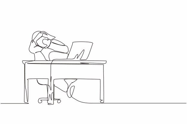Kontinuierliche eine linie zeichnung verängstigt arabischer mann manager schaut auf laptop-computer-bildschirm schockiert mann